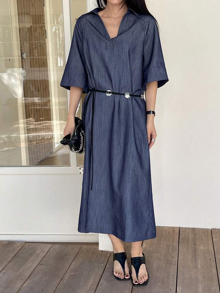 Women's Solid Color Draped Neck Elegant Commuter Dress Maxi Dress Sundress