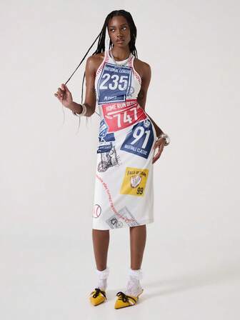 ROMWE Avant Sportliches Midikleid mit Nummer-Muster für Damen