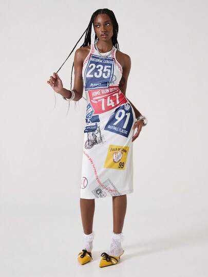 ROMWE Avant Sportliches Midikleid mit Nummer-Muster für Damen