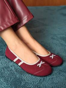 Rosivie Retro Color Block Comfortable Casual Flat Shoes, Suitable For Daily Commute Valentine's Day - Burgundy - View 1