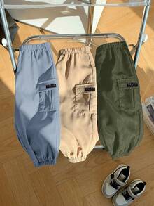 SHEIN 男婴字母印花弹力腰休闲工装口袋慢跑裤