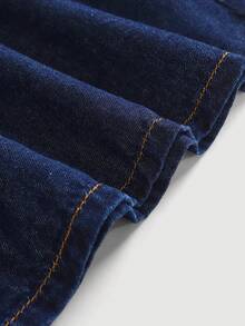 Girlism 少女纽扣腰带设计时尚百搭休闲牛仔迷你裙 - 深色水洗藍 - 查看 4