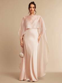 Silquee This Champagne Pink Cape-Style Fishtail Two-Piece Dress With A Shawl Collar Is Perfect For Spring And Summer, Ideal For Gatherings With Friends, As Well As Valentine's Day, Vacations, Dates, Garden Parties, Picnics, Nightclub Parties, And Elegant Dinners. The Fitted Cut Accentuates The Figure And Showcases Feminine Charm. Elegant And Captivating, It's The Perfect Choice For Valentine's Day. Also Suitable For Nightclub Parties, Elegant Parties, Weddings, And Bridesmaid Dresses. - Champagne - View 1