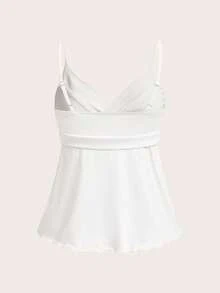 CovetEZ Women's Casual White Knit Tank Top, Spring/Summer White Elegant Top White Cami Top White Babydoll Top White Top Women White Spaghetti Strap Top White Tie Front Top - White - View 4