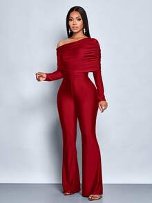 SOLERSUN Mono elegante de manga larga con cuello asimétrico para uso diario y tomar café para mujer - Burdeos - Ver 6