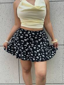 SHEIN EZwear 大码碎花层叠休闲半身裙短裤，春夏款 - 彩色 - 查看 1