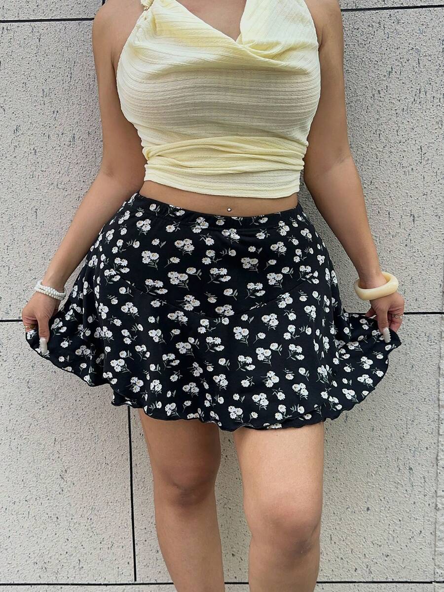 SHEIN EZwear 大码碎花层叠休闲半身裙短裤，春夏款 - 彩色 - 查看 1