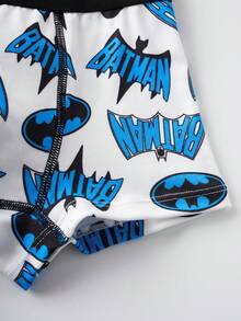 BATMAN X SHEIN Young Boy Comfortable Soft Breathable Bat & Letter Graphic Trunks - Blue - View 3