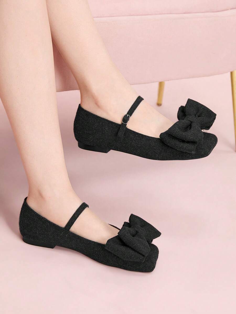 CUCCOO DOLLMOD Bailarinas estilo Mary Jane con lazo retro francés para mujer, otoño - Gris Oscuro - Ver 1