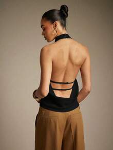 Hauture Sexy Summer Casual Asymmetrical Neck Backless Cowl Top - Black - View 5