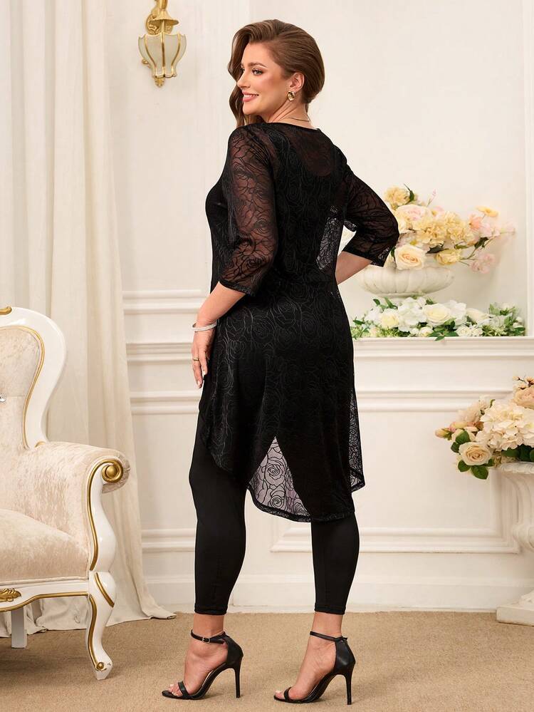Plus Size Solid Color Elegant 3-Piece Set, Top + Camisole + T-Shirt + Leggings For Summer Plus Size Women Clothes Set Plus Size Black Elegant Dress Plus Size Pant Suit Asymmetrical Dress Plus Size Plus Size Jumpsuits Elegant