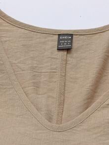 SHEIN Holidaya Summer New V-Neck Linen-Like Casual Loose Dress - Apricot - View 5