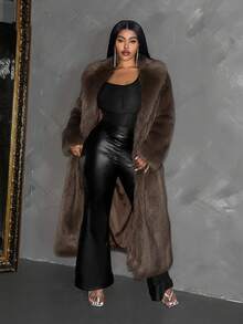 Maweii Women's Faux Fur Long Coat, Winter Furry Jacket