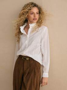 MOTF PREMIUM RUFFLE NECK SCHIFFY BLOUSE,CHIC BLOUSE - White - View 7