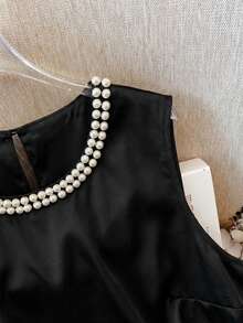 GlowEve CURVE 大码女式时尚优雅珍珠领衬衫 - 黑色 - 查看 5