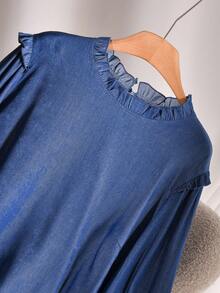 CosyJoli Plus Size Women Casual Solid Color Shirt, Autumn/Winter Spring Women Spring Shirt For Women - Blue - View 5