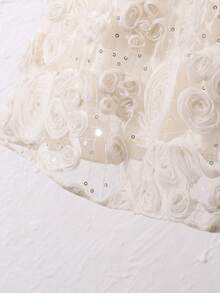 SHEIN Girls' Apricot High-End Luxury Lightweight Dress, Sophisticated Fabric, Minimalist Elegant Snug Fit Sweet Dress - Apricot - View 3