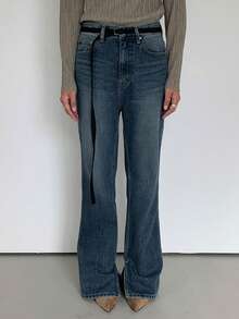 DAZY Classic Retro Washed Side Slit Women's Blue Denim Jeans - Light Wash - View 7