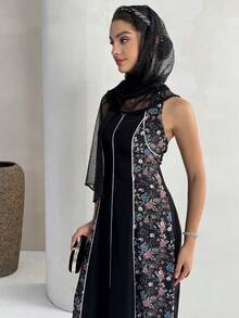 Yasmyna Women's Halter Backless Floral Print Elegant Party Dress - Apricot - View 7