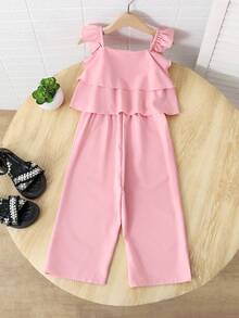 Elladie kids Young Girls Ruffle Layered Casual Long Pants, Suitable For Vacation, Summer - Pink - View 2