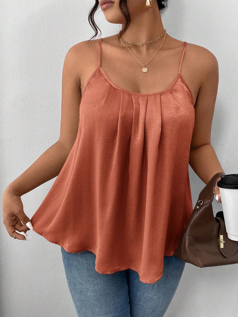 SHEIN Frenchy Áo camisole dáng chữ A rộng rãi, màu trơn, dành cho nữ cỡ lớn - trái cam - Xem 1