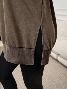 SHEIN LUNE 大码纯色圆领休闲百搭长袖卫衣，适合感恩节、新年、冬季等各种场合穿着。 - 咖啡棕 - 查看 8