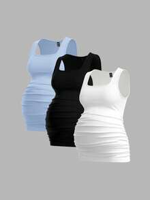 Modmama 3pcs Maternity Women's Solid Color Slimming Tank Tops, Casual & Simple, Perfect For Summer - Baby Blue - View 3