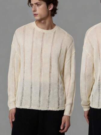 Street Life Men's Light-Color Elastic Sheer Hollow-Out Knit Top