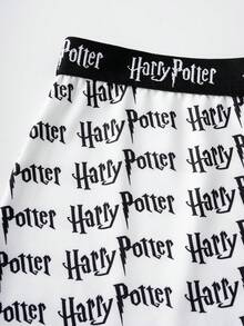 HARRY POTTER X SHEIN 3条装女士全印花撞色腰带舒适平角短裤 - 黑與白 - 查看 5