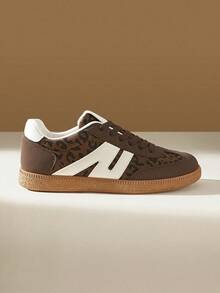 CUCCOO EASI Women's Fashionable Versatile Leopard Print Patchwork Casual Sneakers - Brown - View 2