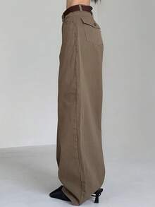 DAZY 复古休闲美拉德棕色直筒女裤 - 棕色 - 查看 2