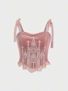 ROMWE Goth Spring/SummergraphicpinkSpring/Summervalentine's DaygraphicWomen's Fashionable French Romantic Lace Trim Camisole - Pink - View 1