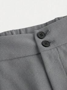 SHEIN Quần dài ống đứng dáng ôm, màu trơn, chất liệu dệt kim, kiểu dáng thường ngày, thích hợp cho bé gái tuổi teen, thích hợp mặc đi học. - Xám - Xem 4