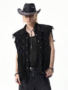 ROMWE MEN Goth 男士牛仔哥特式系带背心 - 黑色 - 查看 6