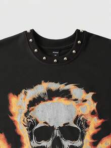 ROMWE MEN Street Life Men's Skull Print Round Neck Rivet Loose Tank Top - Black - View 6