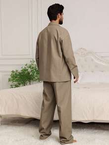 DAZY Khaki Printed Pattern Shirt + Casual Wear Suit For Men, Spring/Autumn - Khaki - View 2