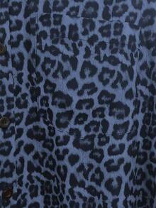 Franclia Women's Casual Loose Long Sleeve Shirt, Leopard Print Pattern, Simple & Versatile For Everyday Wear, Autumn/Winter - Navy Blue - View 5