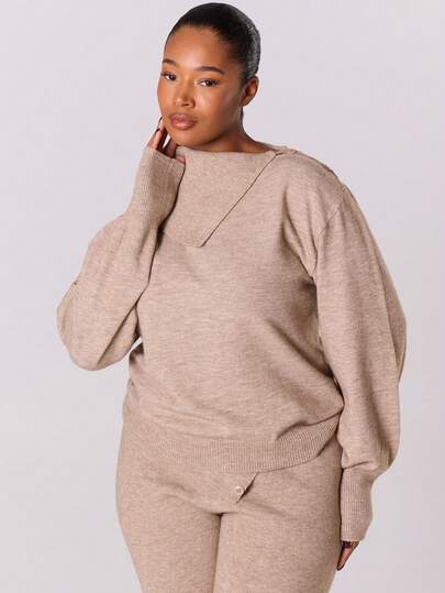 MUSERA Plus Solid Drop Shoulder Sweater