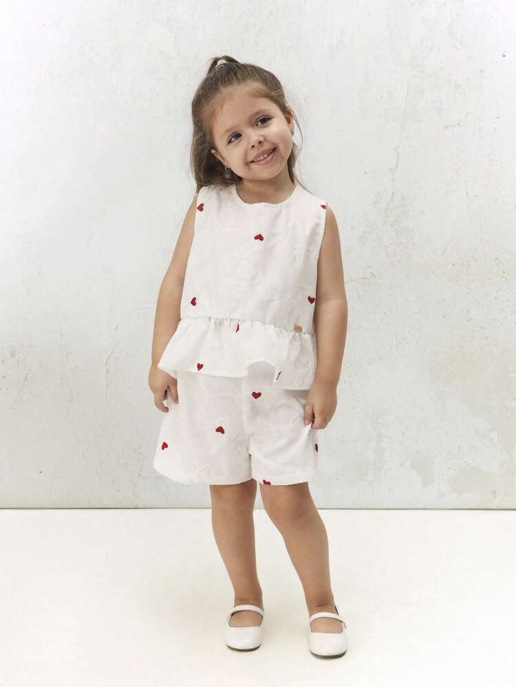 Heart Print Sleeveless Tank With Matching Shorts Set