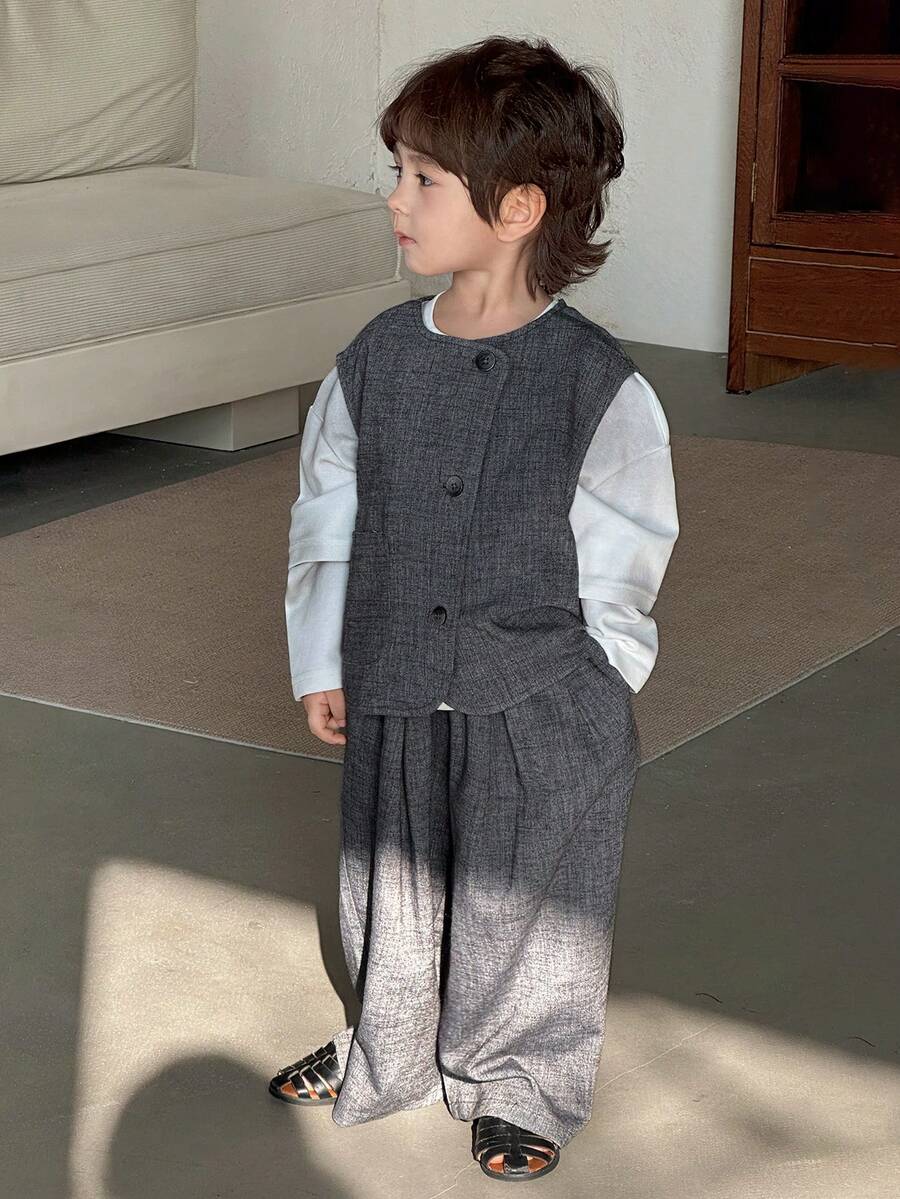 DAZY Young Boy Single-Breasted Vest And Pants Casual Suit - Grey - View 1