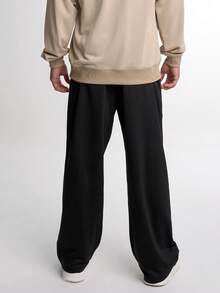 Men's Contrast Color Drawstring Waist Straight Loose Casual Pants - Black - View 2