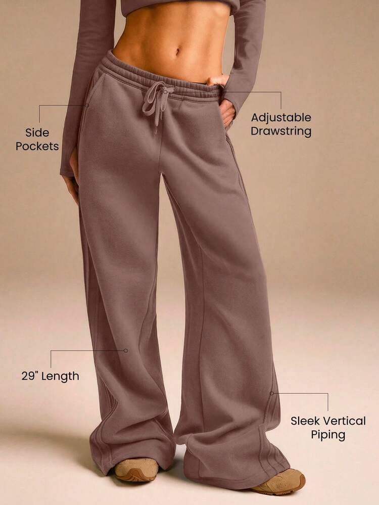 Everyday Fleece Stay Toasty Soft Warm Lightweight Side Piping Pockets Elastic Waist Drawstring Sweatpants Autumn Winter Daily Casual