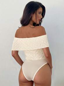 Aloruh Women's Fashion Textured Off Shoulder Asymmetrical Pleated Bodysuit,Off-White,Summer,Casual Sexy,Wedding,Solid Color,Elegant Everyday Beach - Apricot - View 8