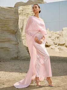 Graceveil Đầm dự tiệc kiểu Ả Rập màu hồng thanh lịch, đính sequin, vai lệch, phong cách Trung Đông dành cho phụ nữ. - Hồng - Xem 4