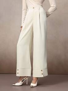 Modelyn Women's Elegant Wide Leg Loose Fit Long Straight Pants, Basic Daily Trousers - Khaki - View 9