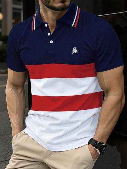 Manfinity Homme Camisa polo para hombre, esencial para los negocios, camisa polo casual de moda