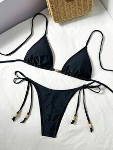 Swim Lushoire Women's Vacation Beach Tie-Up Swimsuit Bottom - Black - View 3