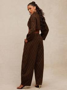 NYA SZN Thea Pants High Rise Baggy Plaid Brown Black Festive Holiday Valentines Day Event Streetwear Casual Party Carnival Outfits For Women - Multicolor - View 2