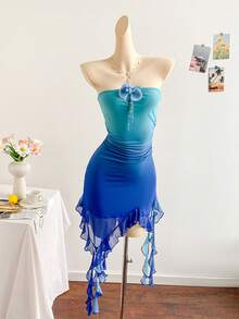 Soleia Vestido mini con tirantes con estampado de flores y medusas, adecuado para vacaciones, festivales de música, estilo bohemio, días festivos, citas, meriendas - Azul - Ver 7
