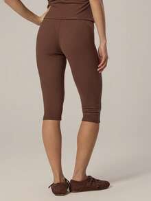 MUSERA Side Stripe Fitted Capri Pants Spring Girly Day Cute Casual Summer Pants - Brown - View 4